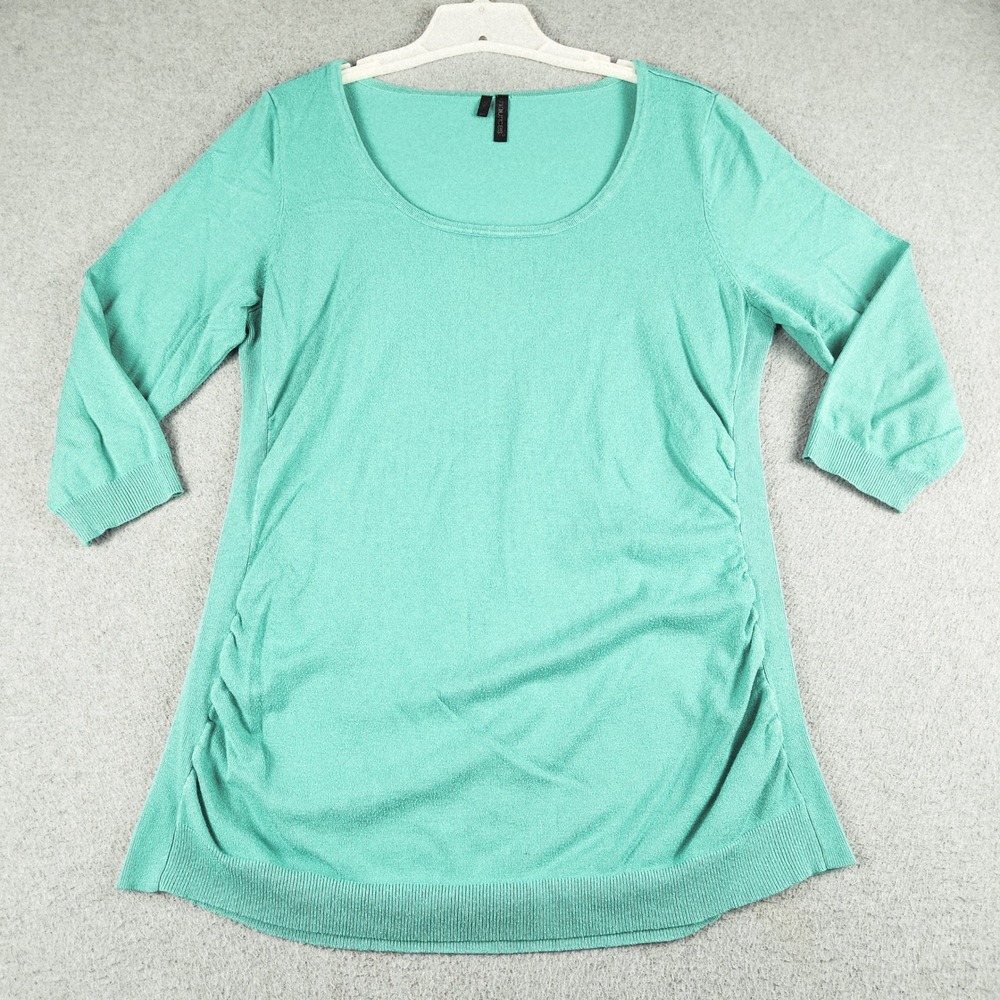 Maurices Shirt Top Womens 1 Teal Green Knit Ruched Side 3/4 Sleeve Scoop Neck